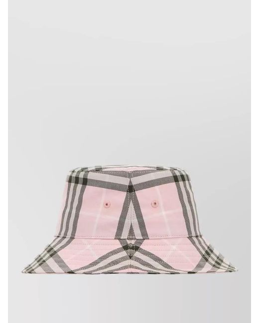 Burberry Pink Canvas Bucket Hat Wide Brim Checks