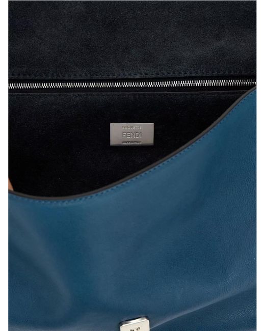 Fendi Blue Baguette Large Leather Shoulder Bag