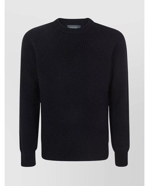 Zanone Men's Blue Slim Fit Crewneck Ribbed Sweater