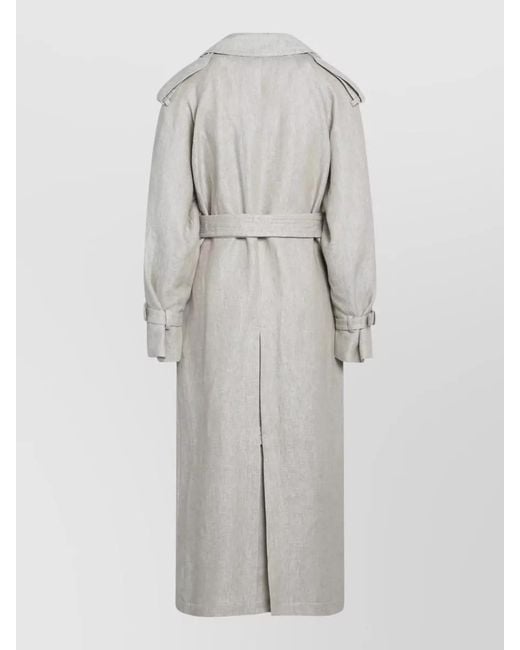 Max Mara Gray Long Jacket Back Vent Buttoned Cuffs Epaulettes