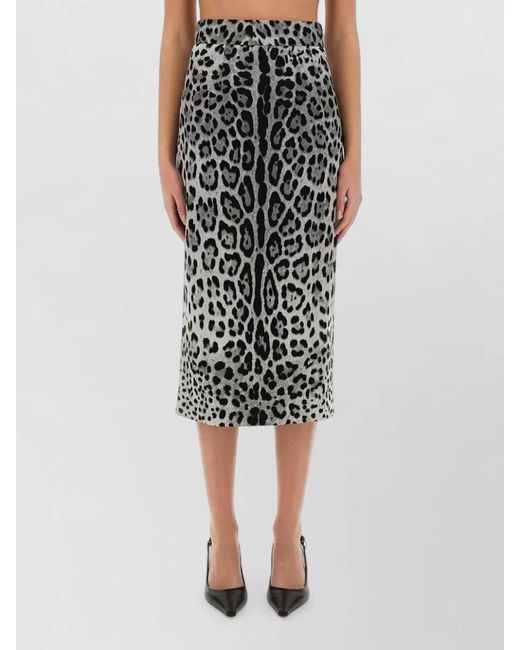 Dolce & Gabbana Black Silk Leopard-Print Midi Pencil Skirt