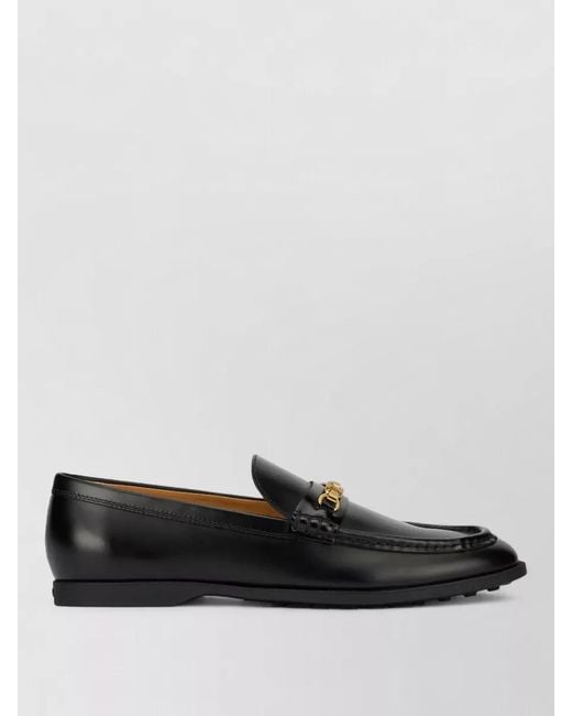 Tod's Black Calfskin Loafers Mask Detail T Buckle