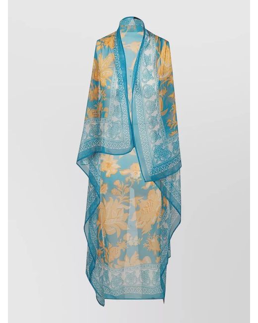 Etro Blue Foulard Vest Belt Draped Floral