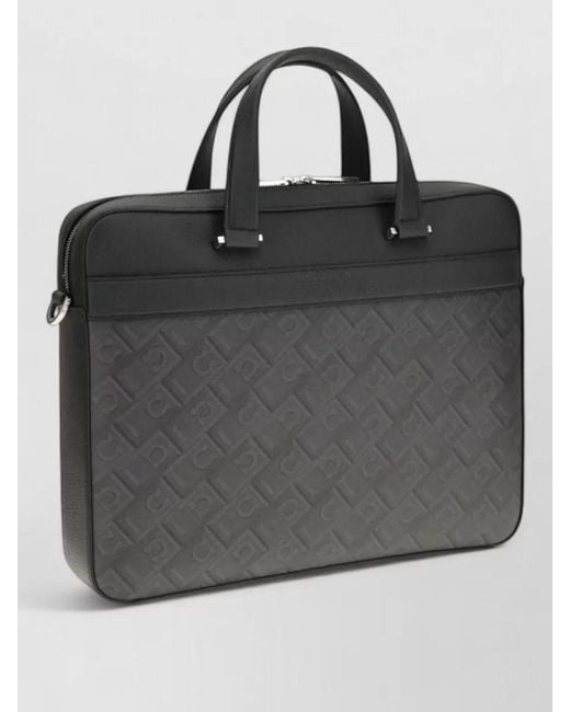 Ferragamo Black Calf Leather Bos Taurus Laptop Briefcase for men