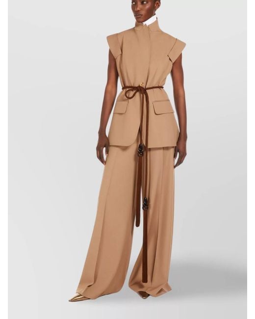Max Mara Natural Virgin Wool High-Rise Wide-Leg Trousers