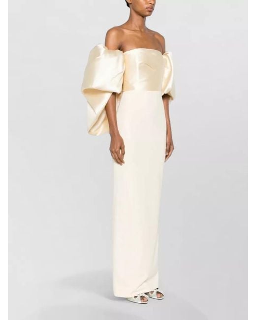 Solace London White Floris Maxi Dress Off Shoulder Satin