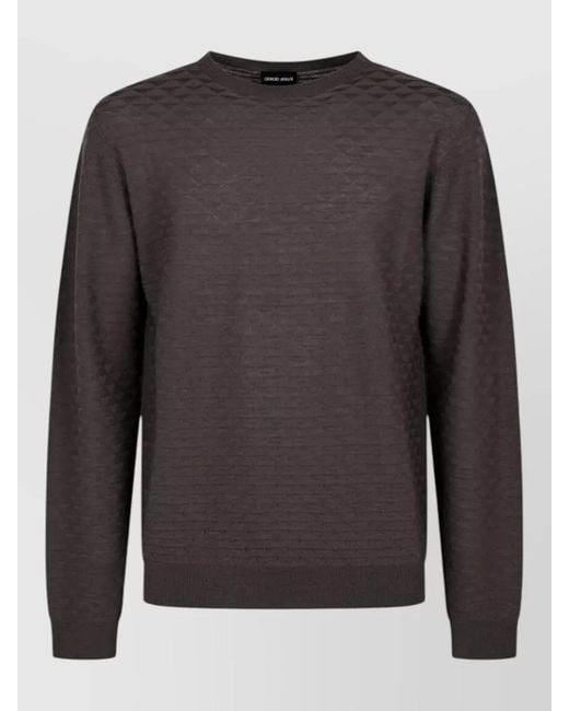 Giorgio Armani Gray Crew Neck Long Sleeve Textured Knit Top for men
