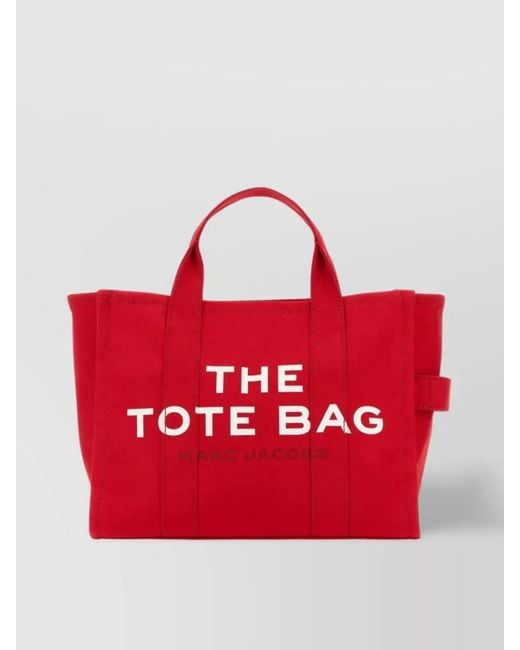 Marc Jacobs Red Canvas Medium Tote Bag With Text Print