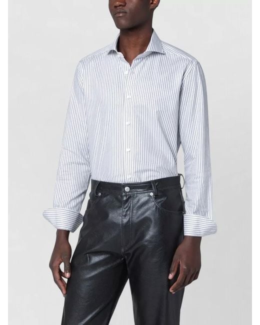 Xacus White Long Sleeve Shirt Striped Pattern Design for men