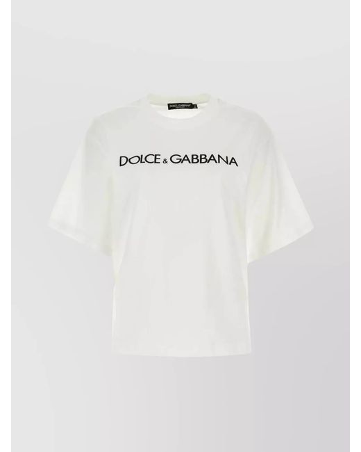 Dolce & Gabbana White Cotton Logo Print T-Shirt