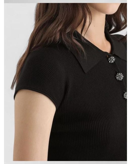 Dolce & Gabbana Black Ribbed Sleeveless Cropped Polo Top