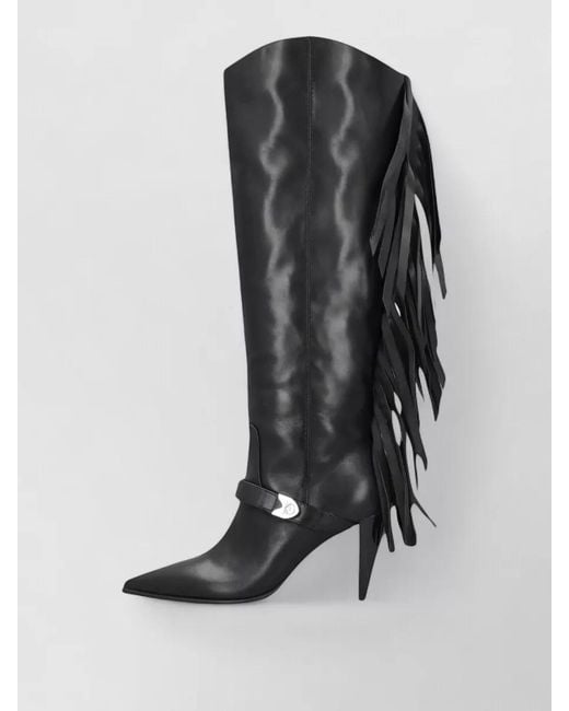 Pinko Black Leather Fringe Ankle Boots