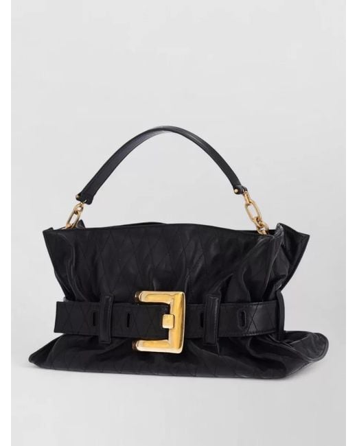 Balmain Blue Quilted Flap Clutch Bag Hardware Handle