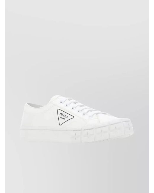 Prada White Gabardine Low-Top Sneakers for men