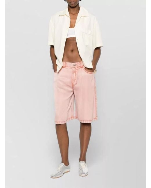 DIESEL Pink Viscose High-Rise Wide-Leg Knee-Length Bermuda Shorts