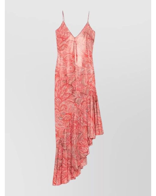 Etro White Paisley Maxi Dress Asymmetric Hem Spaghetti Straps