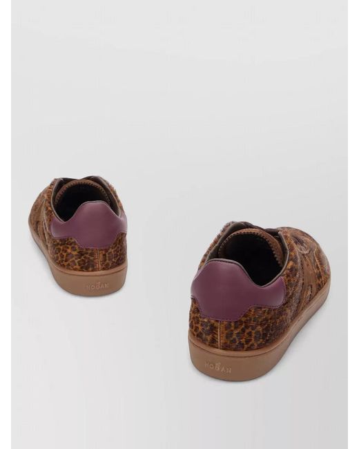 Hogan Brown Leather Animal-Print Sneakers