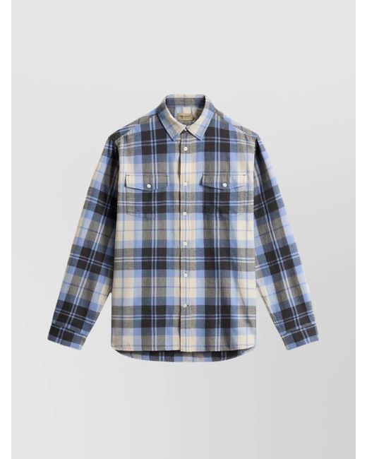 Woolrich Blue Cotton Flannel Shirt for men