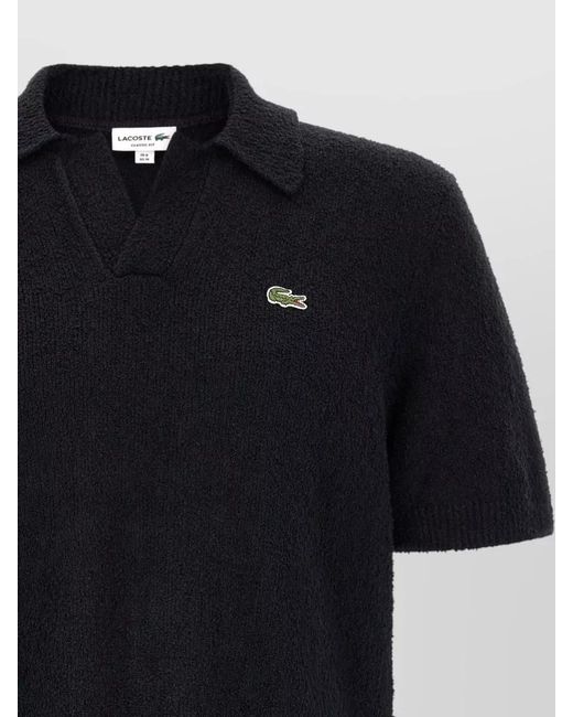 Lacoste Black Knitted Bouclé Polo Short Sleeve Shirt for men