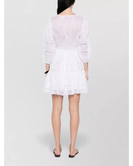 ERMANNO FIRENZE White Short Dress V Neckline Tiered Skirt