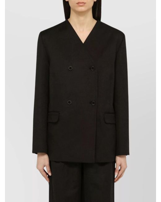 Loulou de Saison Black Cotton Linen Double Breasted Jacket