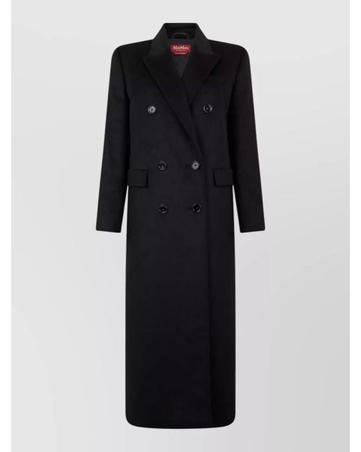 Max Mara Black Double Breasted Long Coat Virgin Wool