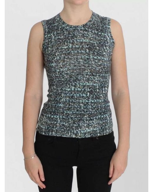 Dolce & Gabbana Blue Wool Sleeveless Pullover Round Neckline