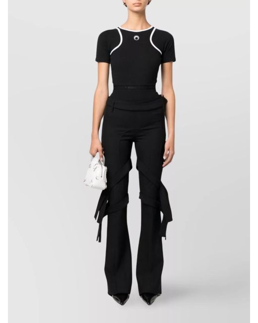 Ambush Black Virgin Wool Mid-Rise Belted Flared Trousers