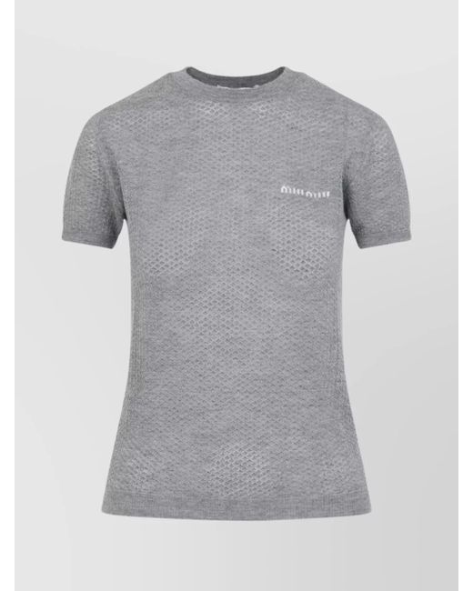Miu Miu Gray Textured Pattern Cashmere T-Shirt