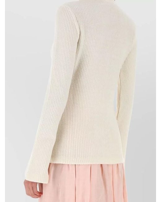 Chloé White Ribbed-Knit Virgin Wool Lace Panel Long-Sleeve Jumper