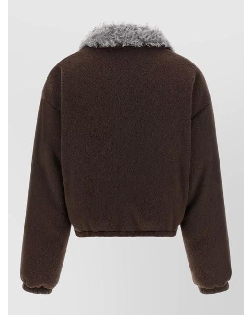 Miu Miu Black Cropped Down Jacket Dropped Shoulders Collar Fur