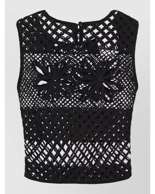 Pinko Black Gonzano Floral Crochet Sleeveless Knit Top