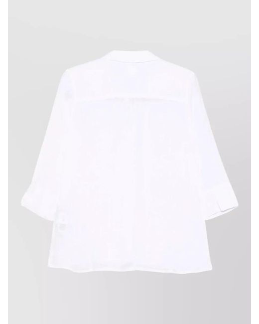 120% Lino White Casual Shirt Relaxed Shape Three Quarter Sleeves
