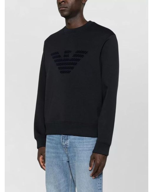 Emporio Armani Black Logo Cotton Sweatshirt Crew Neck for men