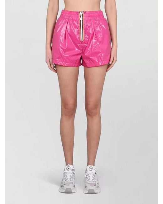 K-Way Pink Nylon Shorts Elastic Waistband Shiny Finish