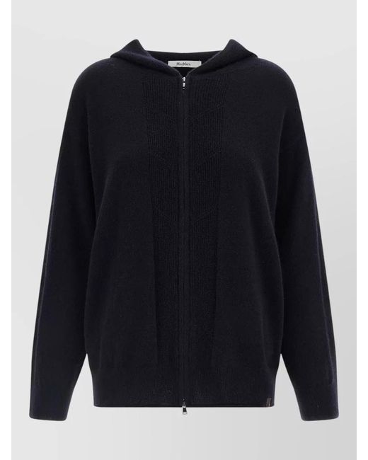 Max Mara Blue Cashmere Hooded Cardigan Long Sleeves Pockets