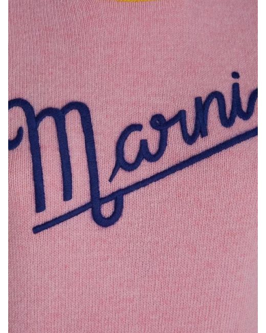 Marni Pink Virgin Wool Logo-Embroidered Crew-Neck Jumper