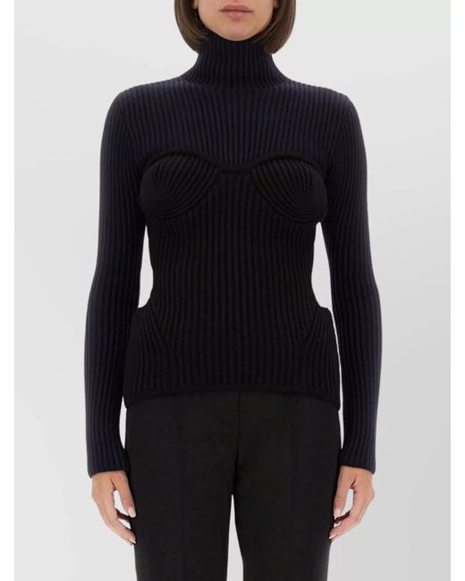 Jean Paul Gaultier Blue Merino Wool Slim-Fit High-Neck Long-Sleeve Jumper