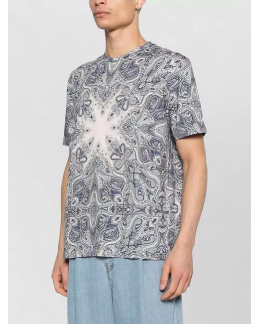Etro Gray Roma Paisley Print Short Sleeve T Shirt for men