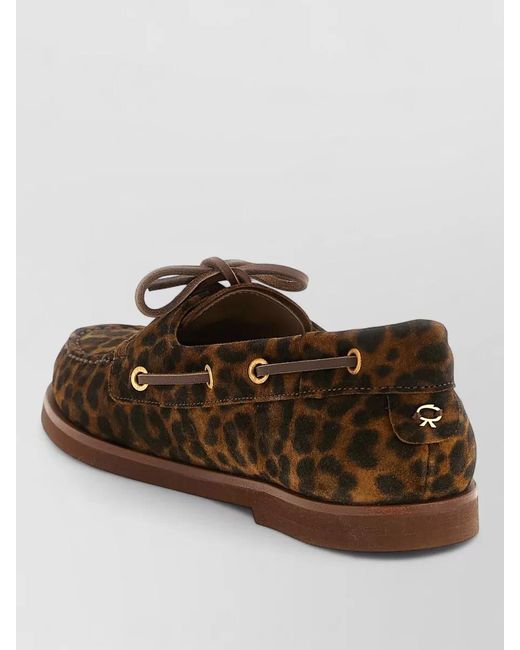 Gianvito Rossi Brown Vandée Lace Up Boat Shoe Animal Print