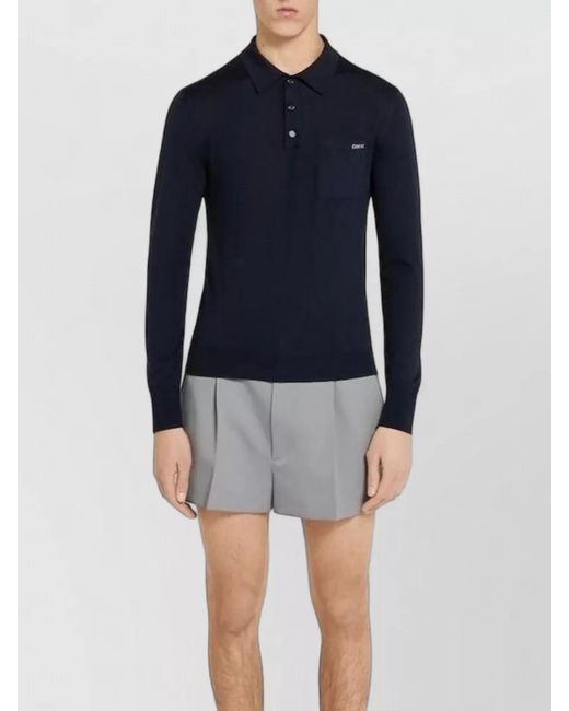 Gucci Blue Long Sleeve Polo Shirt Chest Pocket for men
