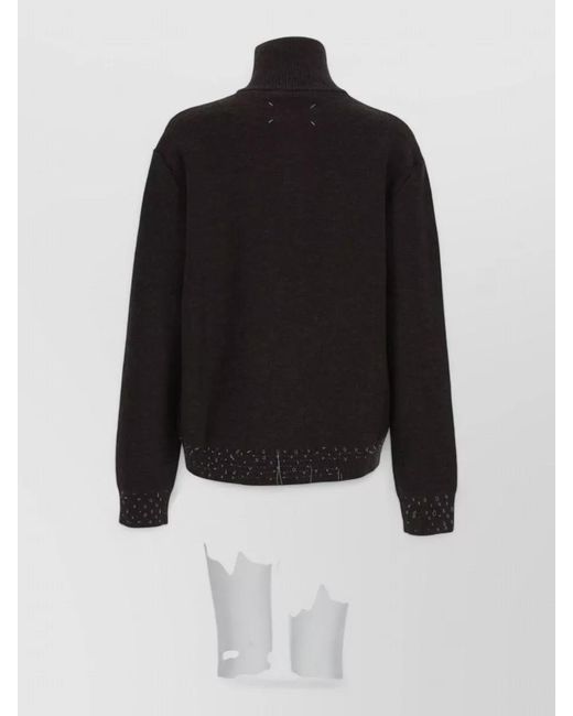 Maison Margiela Black Top High Neck Embellished Hem Long Sleeves