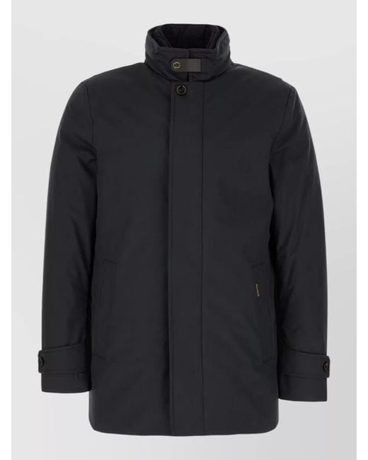 Moorer Black Polyester Down Jacket Stand Collar Pockets for men