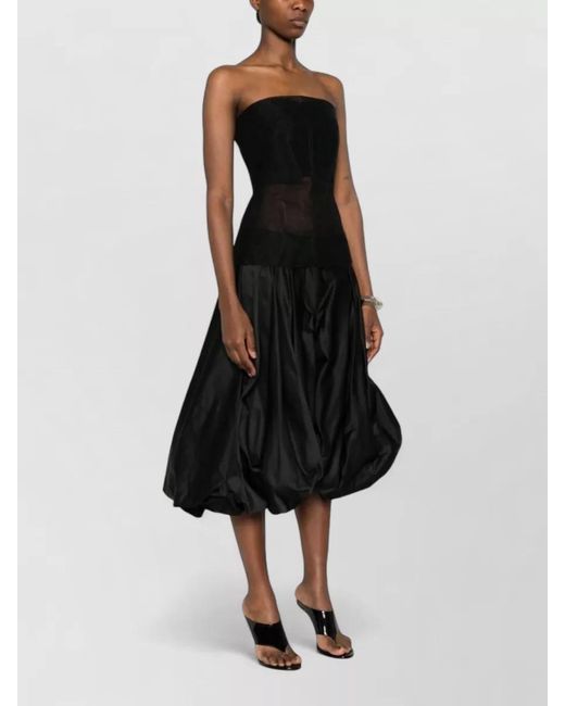 Rick Owens Black Strapless Top Boned Bodice Flared Hem