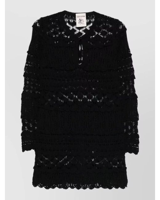 Semicouture Black Alvina Cotton Dress Lace Knit Mini