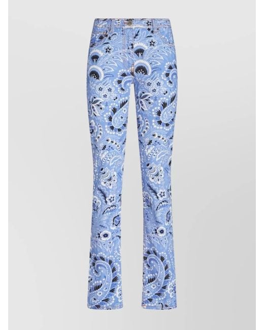 Etro Blue Printed Denim Mid-Rise Skinny Jeans
