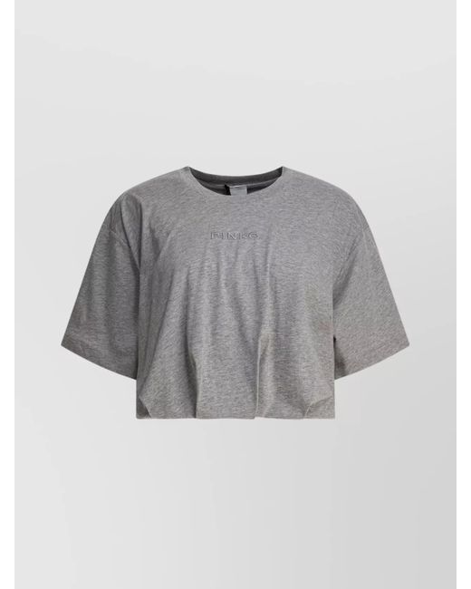 Pinko Gray Cotton Logo-Embroidered Short-Sleeve T-Shirt