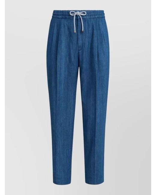 Brunello Cucinelli Blue Cotton Tapered Trousers for men