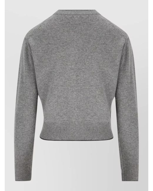 Chloé Gray Cashmere Wool Fitted Logo Cardigan