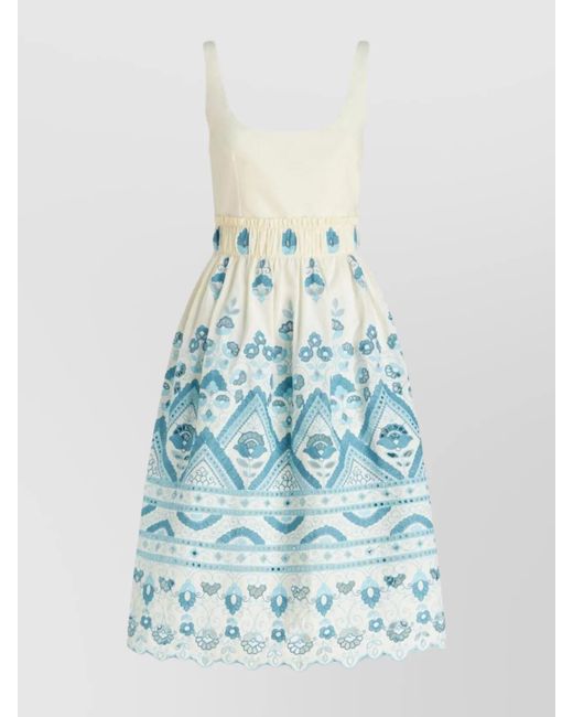 Etro Blue Cotton Sleeveless Cutout Flared Midi Dress